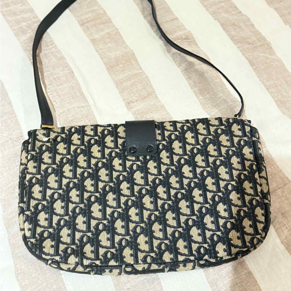Authentic Dior Designer Black and Cream Patterned Shoulder Bag